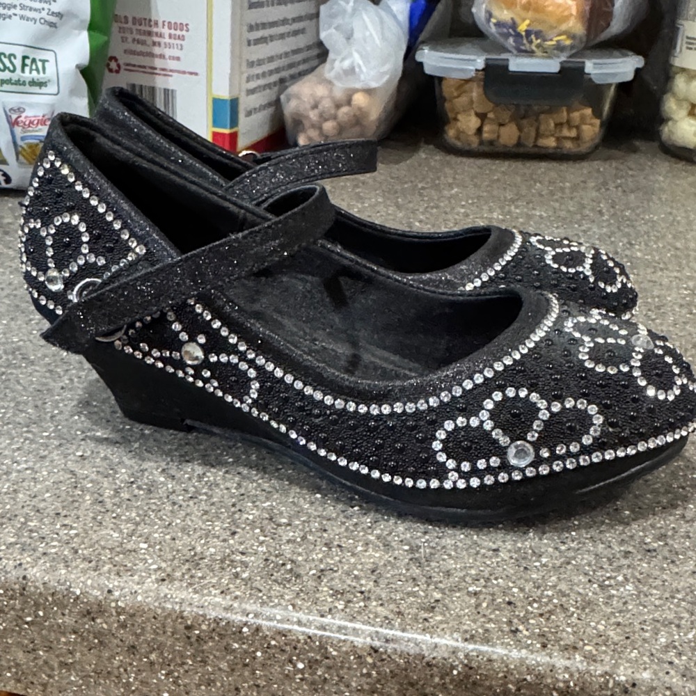 Jelly Bean Black Sparkly Mary Jane Shoes with Rhinestones